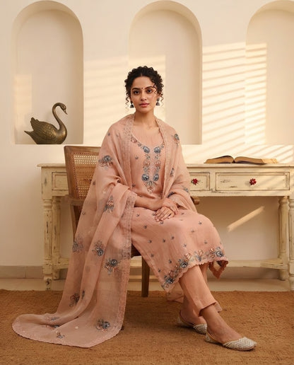 Embroidered Crushed Tissue Silk Unstitched Suit Material
