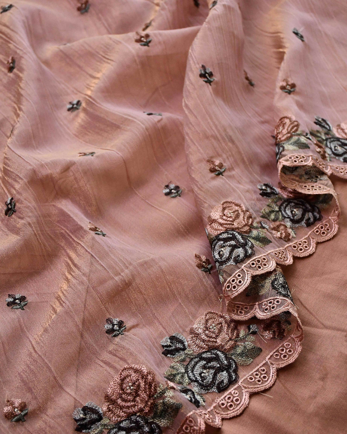 Embroidered Crushed Tissue Silk Unstitched Suit Material