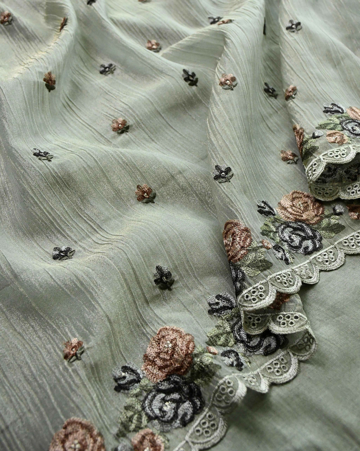 Embroidered Crushed Tissue Silk Unstitched Suit Material