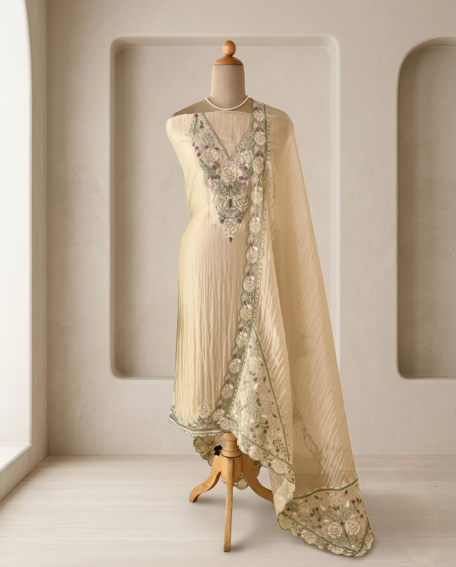 Premium Crushed Tissue Silk Unstitched Suit