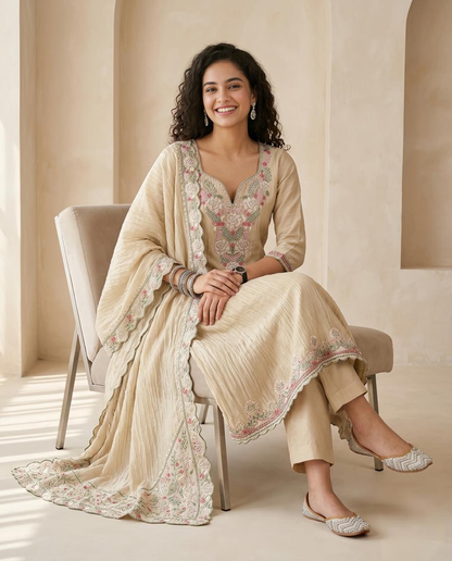 Premium Crushed Tissue Silk Unstitched Suit