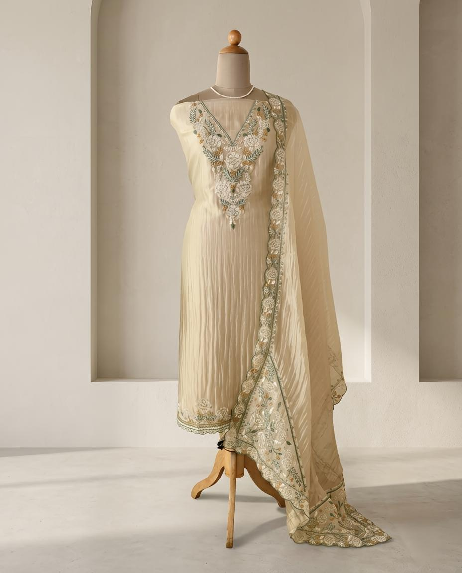 Premium Crushed Tissue Silk Unstitched Suit