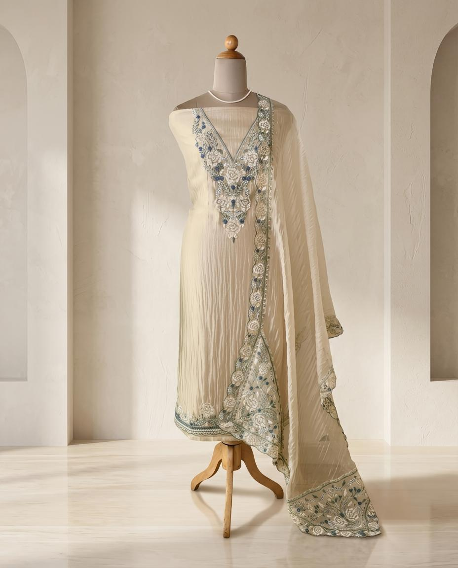Premium Crushed Tissue Silk Unstitched Suit