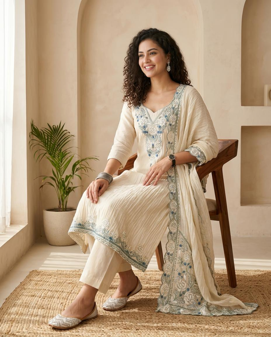 Premium Crushed Tissue Silk Unstitched Suit
