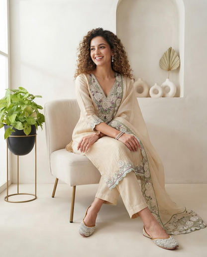 Premium Crushed Tissue Silk Unstitched Suit
