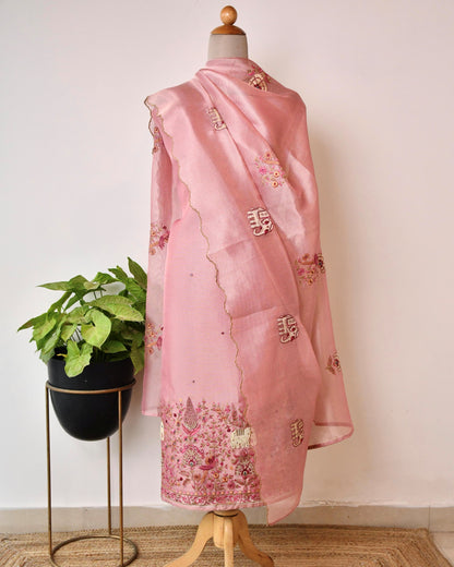 Doria Silk Unstitched Suit with Pearl & Thread Embroidery