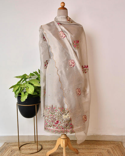 Doria Silk Unstitched Suit with Pearl & Thread Embroidery