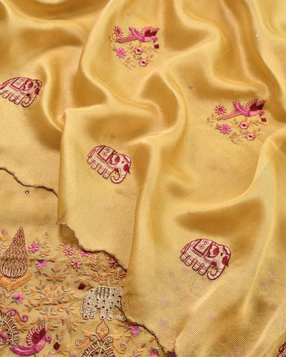 Doria Silk Unstitched Suit with Pearl & Thread Embroidery