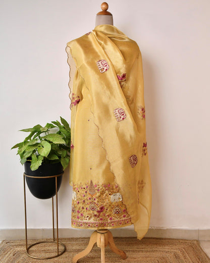 Doria Silk Unstitched Suit with Pearl & Thread Embroidery