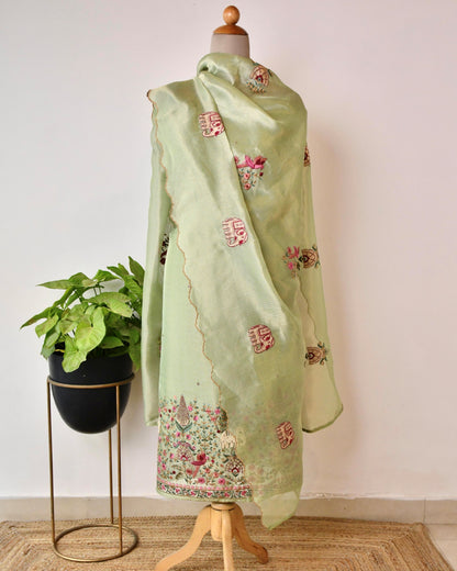 Doria Silk Unstitched Suit with Pearl & Thread Embroidery