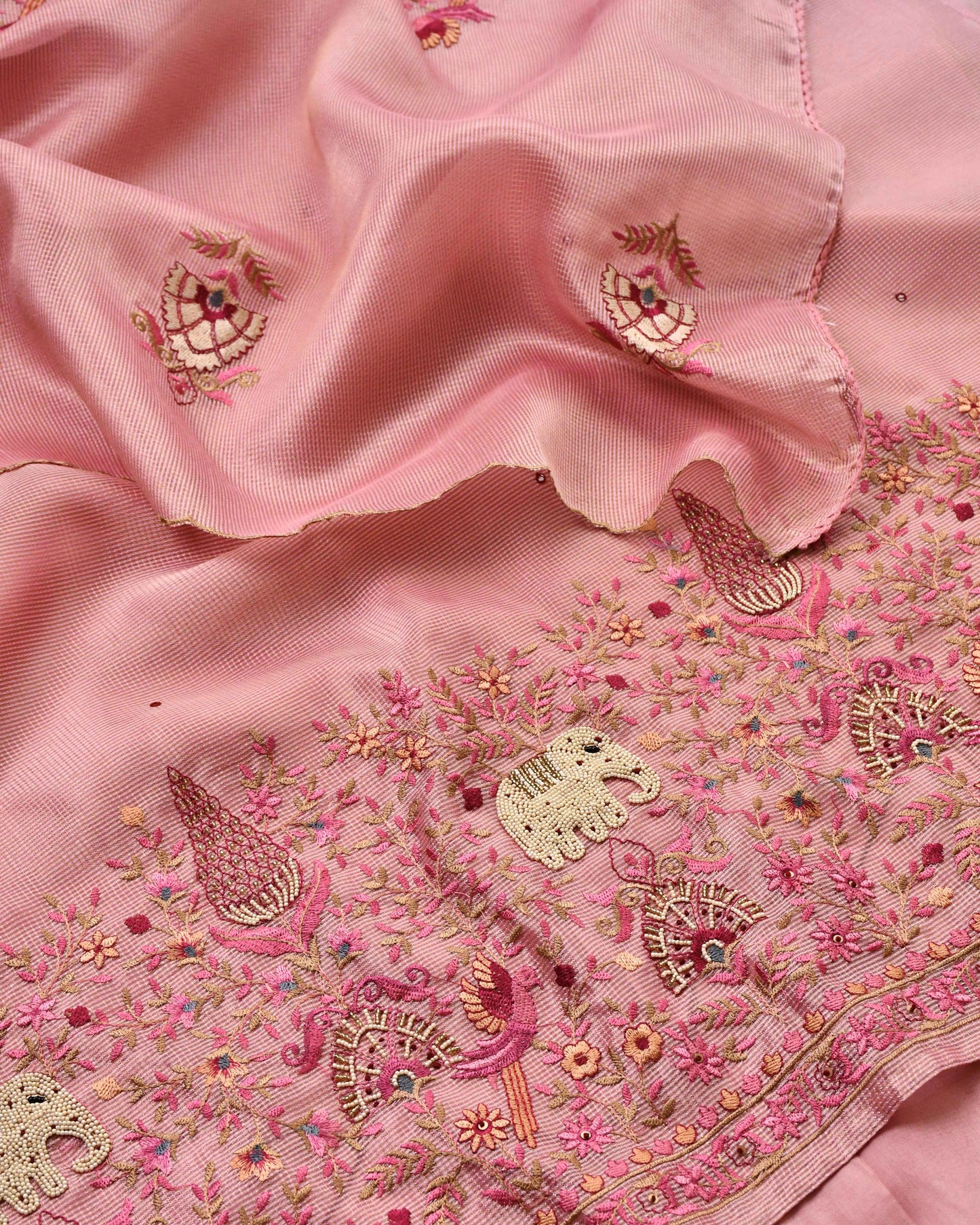 Doria Silk Unstitched Suit with Pearl & Thread Embroidery