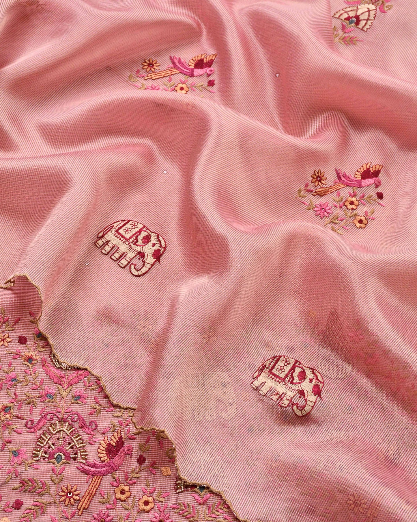 Doria Silk Unstitched Suit with Pearl & Thread Embroidery