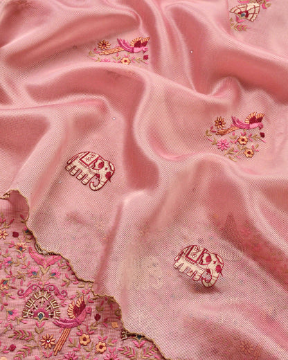 Doria Silk Unstitched Suit with Pearl & Thread Embroidery