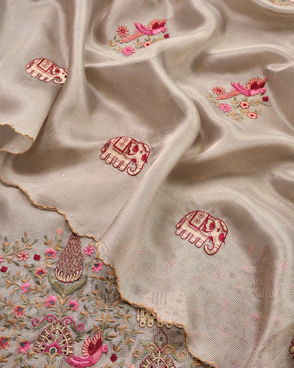 Doria Silk Unstitched Suit with Pearl & Thread Embroidery