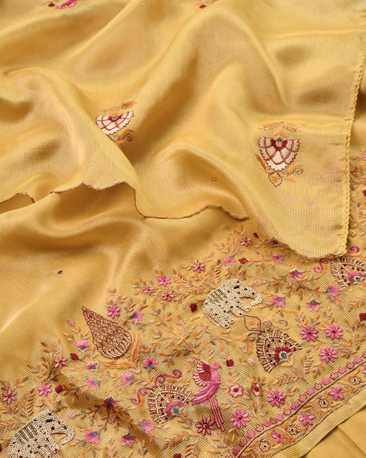 Doria Silk Unstitched Suit with Pearl & Thread Embroidery