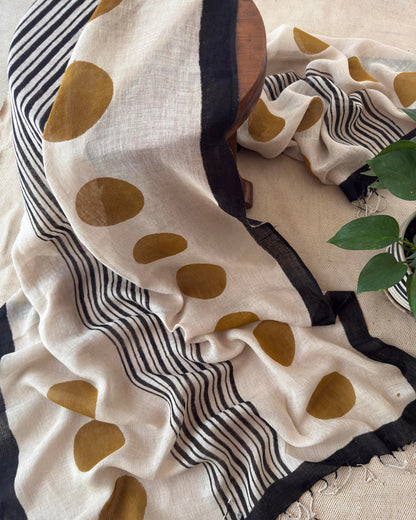 Artisan Hand-Block Printed Pure Linen Dupatta | Contemporary Minimalist Ethnic Wrap