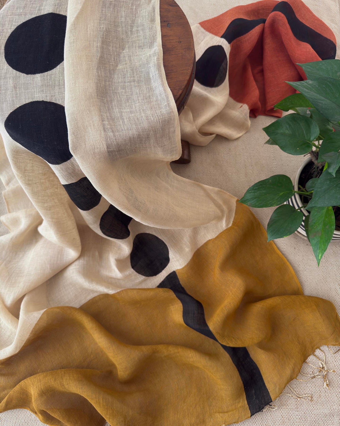 Artisan Hand-Block Printed Pure Linen Dupatta | Contemporary Minimalist Ethnic Wrap