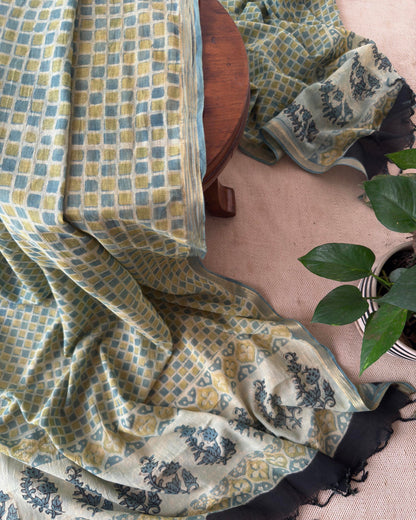 Sage & Olive Geometric Grid Cotton Dupatta – Lightweight Summer Ethnic dupatta