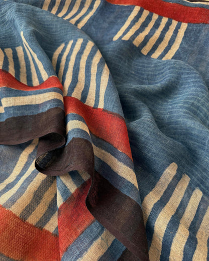 Artisan Hand-Block Printed Pure Linen Dupatta | Contemporary Minimalist Ethnic Wrap
