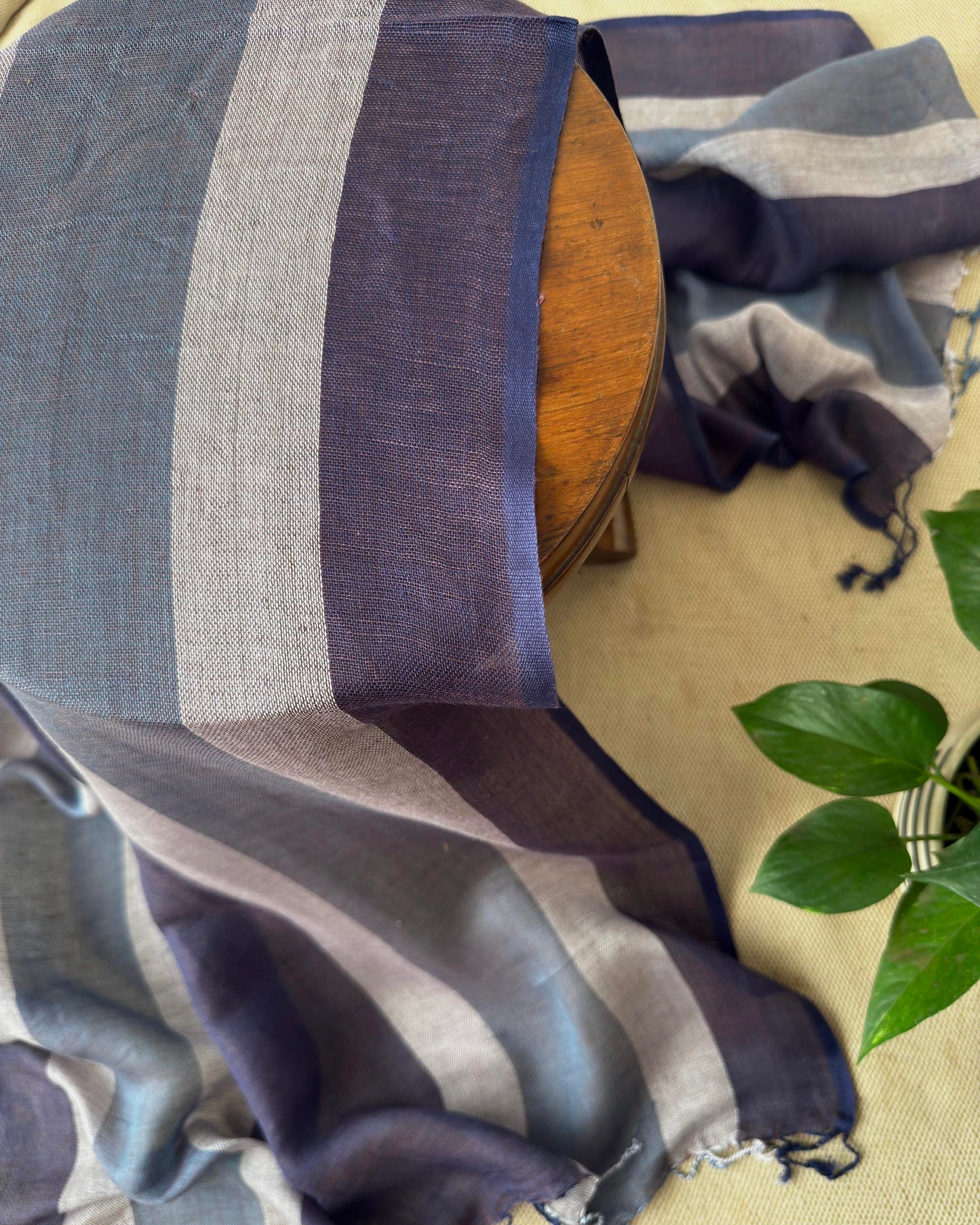 Sustainable Luxury Linen Wrap - Midnight Blue Striped Lightweight Summer Stole