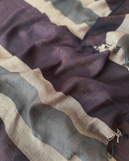 Sustainable Luxury Linen Wrap - Midnight Blue Striped Lightweight Summer Stole