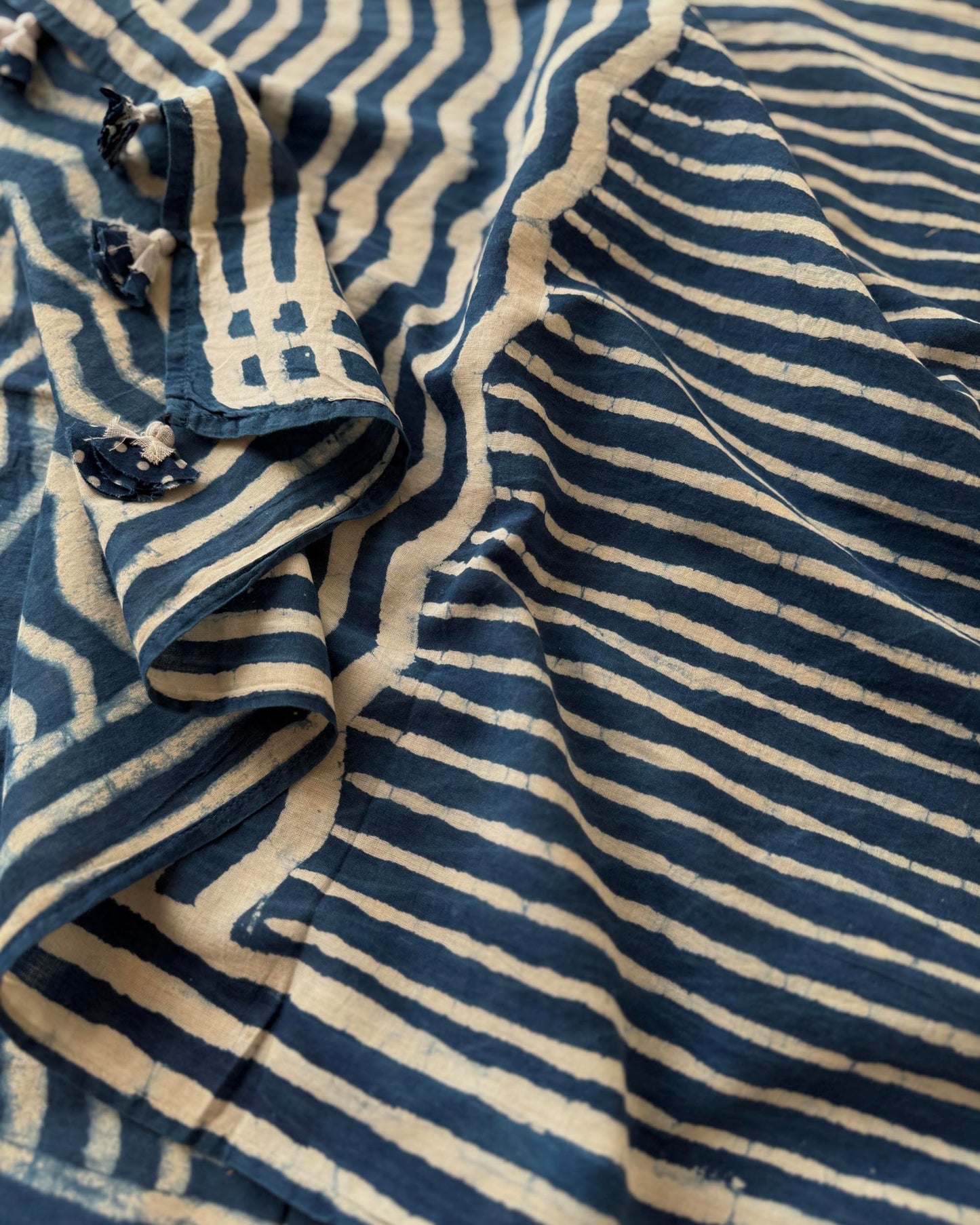 Indigo Blue Hand Block Printed Cotton Stole - Artisan Dabu Print Scarf with Tassels