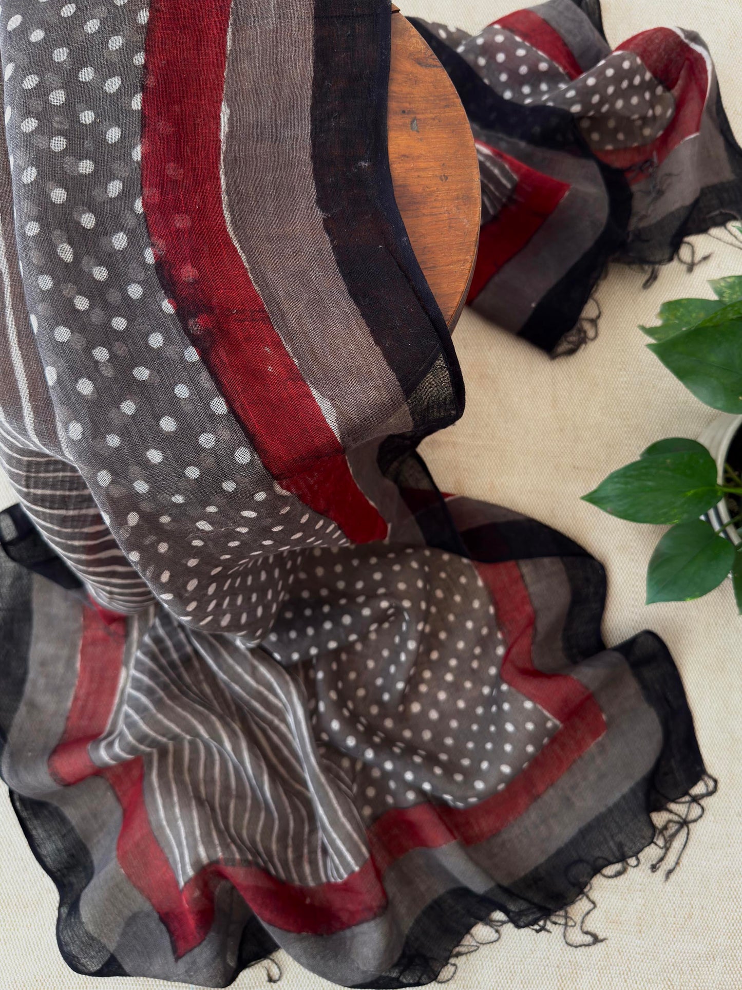 Artisan Hand-Block Printed Pure Linen Dupatta | Contemporary Minimalist Ethnic Wrap