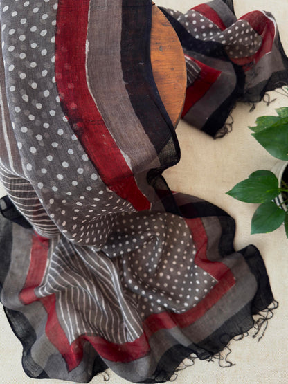 Artisan Hand-Block Printed Pure Linen Dupatta | Contemporary Minimalist Ethnic Wrap