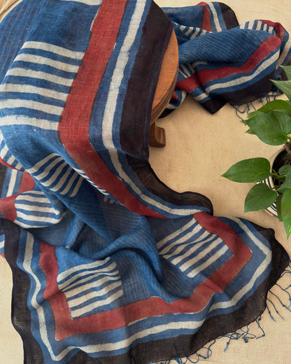 Artisan Hand-Block Printed Pure Linen Dupatta | Contemporary Minimalist Ethnic Wrap