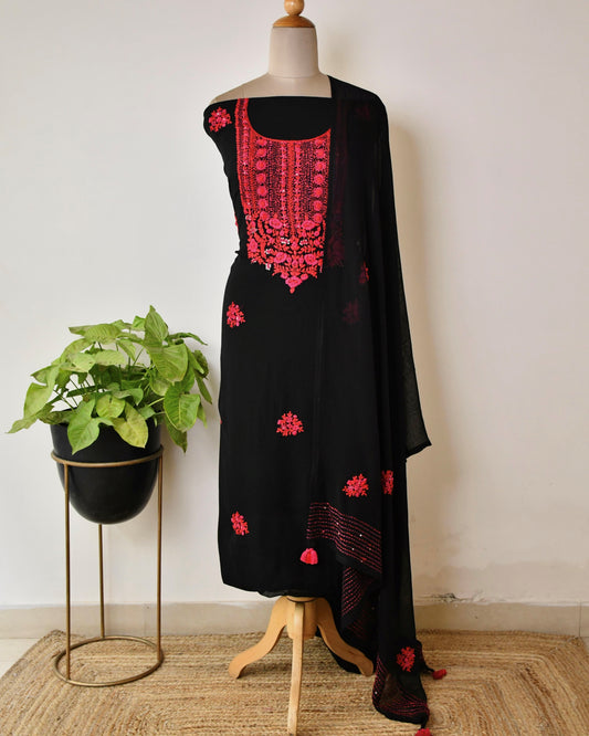 Pure Georgette Hand Embroidered Unstitched Suit Set