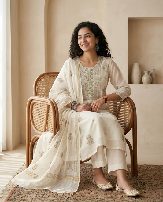 Handcrafted Lucknowi  Chikankari Unstitched  Shirt & Dupatta Set