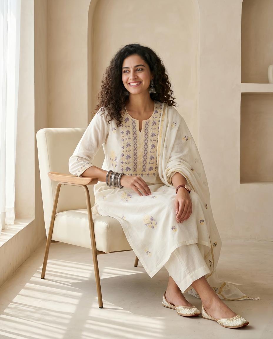 Handcrafted Lucknowi  Chikankari Unstitched  Shirt & Dupatta Set