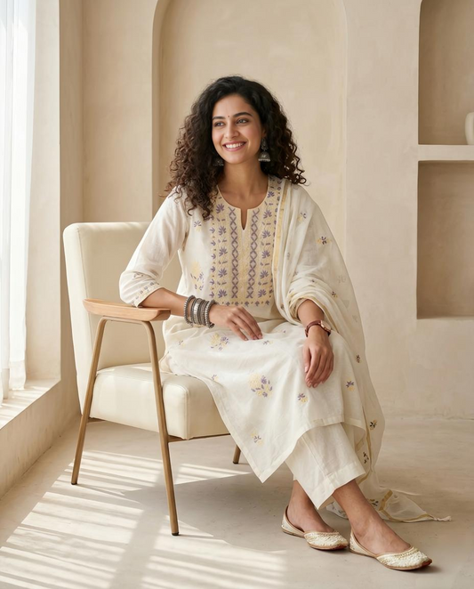 Handcrafted Lucknowi  Chikankari Unstitched  Shirt & Dupatta Set