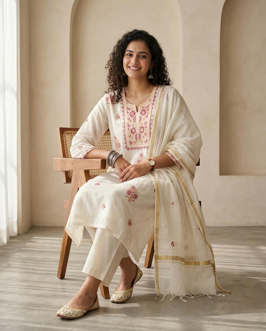 Handcrafted Lucknowi  Chikankari Unstitched  Shirt & Dupatta Set