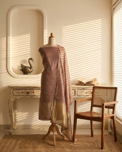 Handloom Banarasi Silk Unstitched Suit with Cut-Work Floral Embroidery