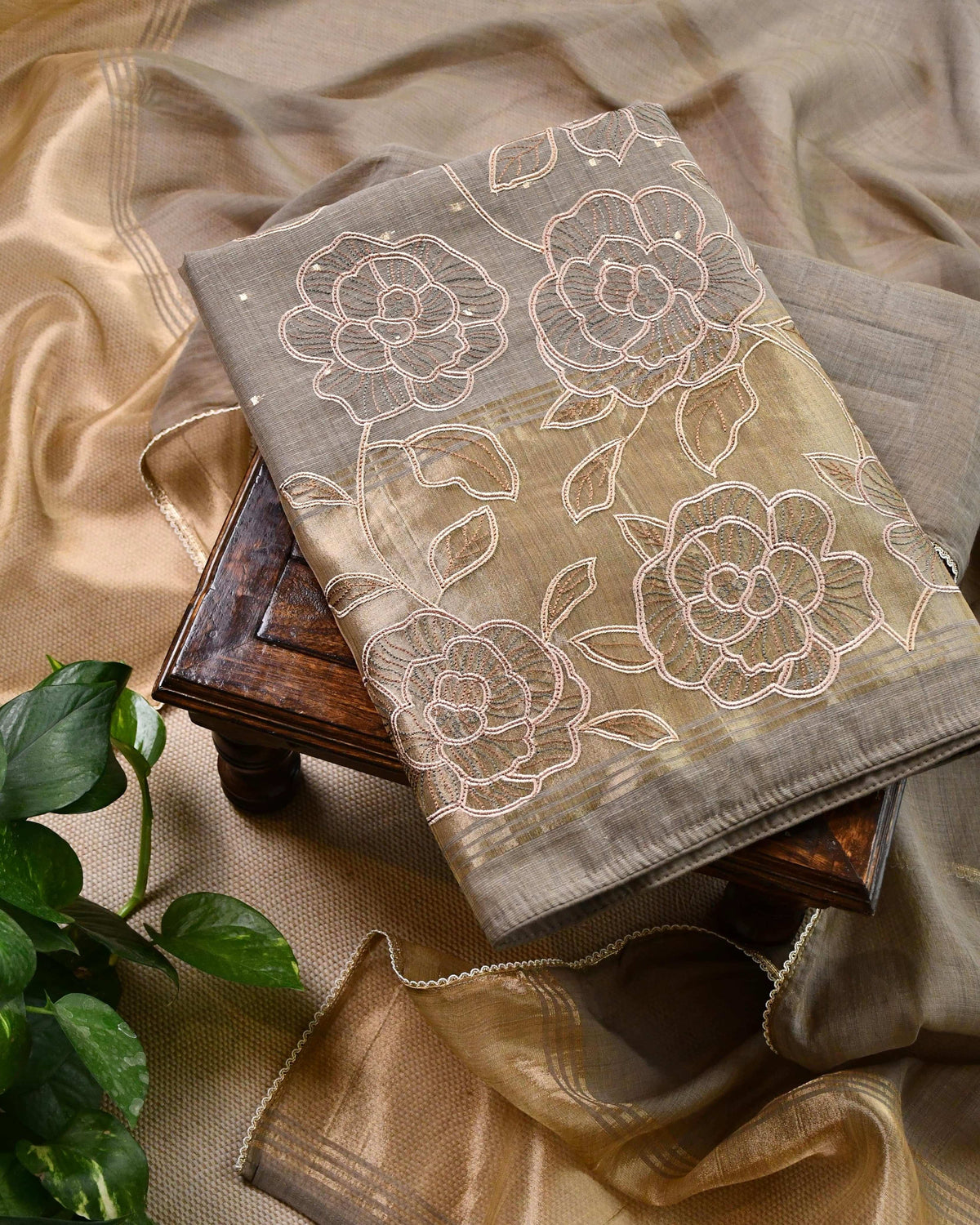 Handloom Banarasi Silk Unstitched Suit with Cut-Work Floral Embroidery