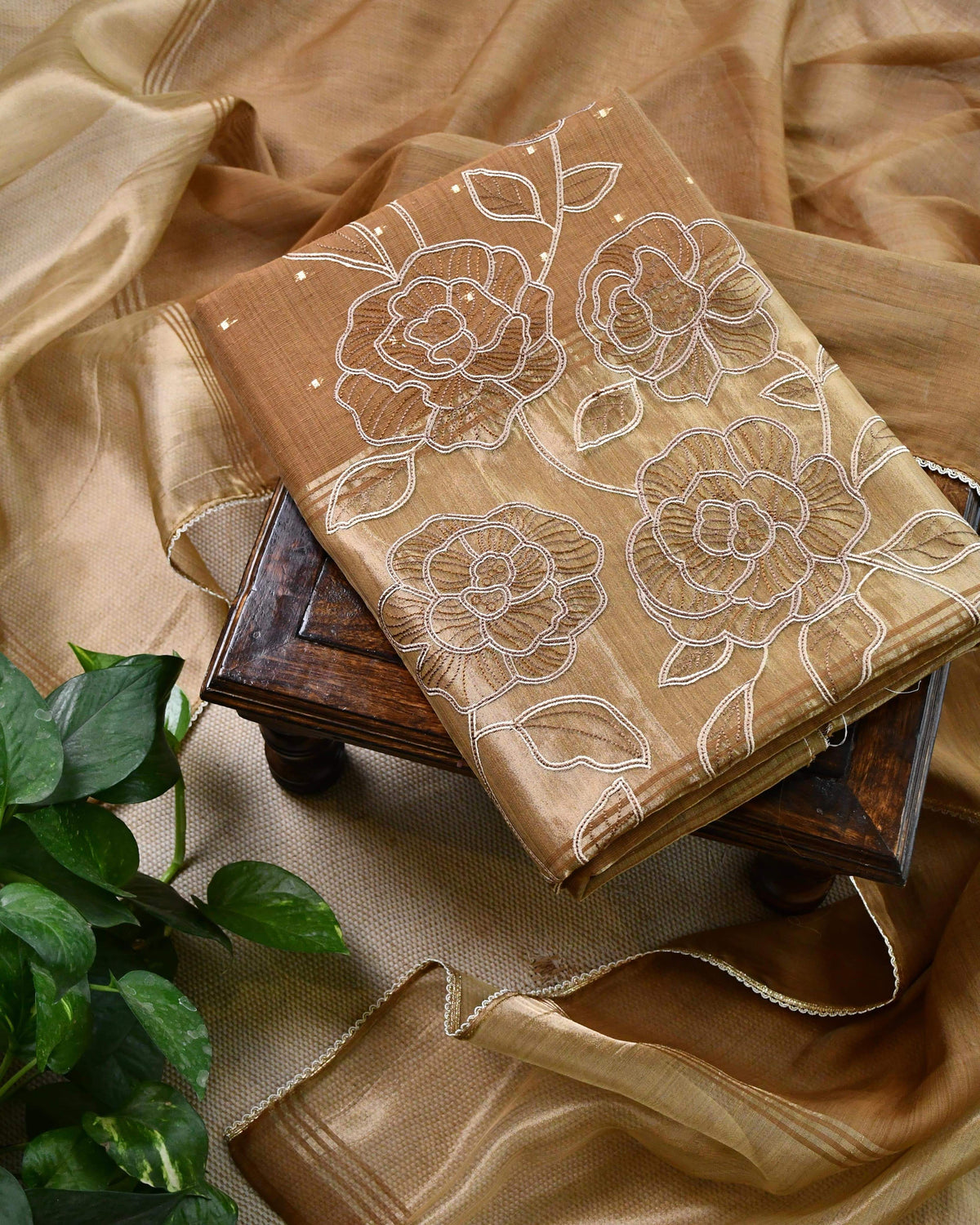 Handloom Banarasi Silk Unstitched Suit with Cut-Work Floral Embroidery