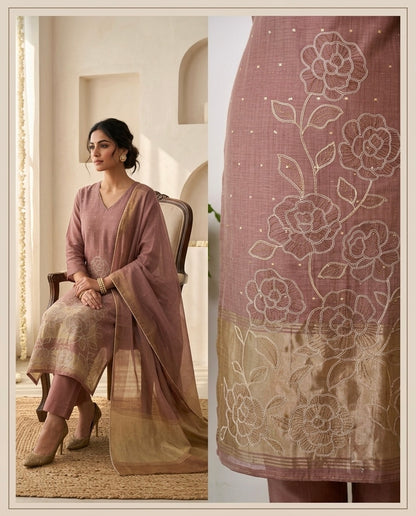 Handloom Banarasi Silk Unstitched Suit with Cut-Work Floral Embroidery