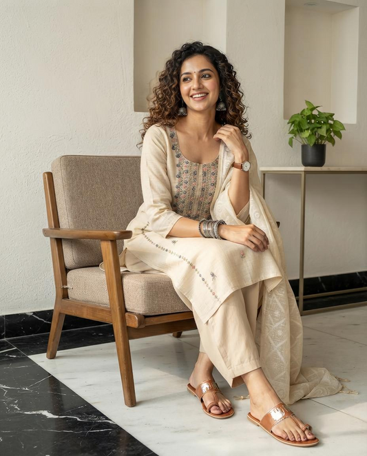 Premium Chanderi Cotton Silk Unstitched Suit | Floral Hand Embroidery