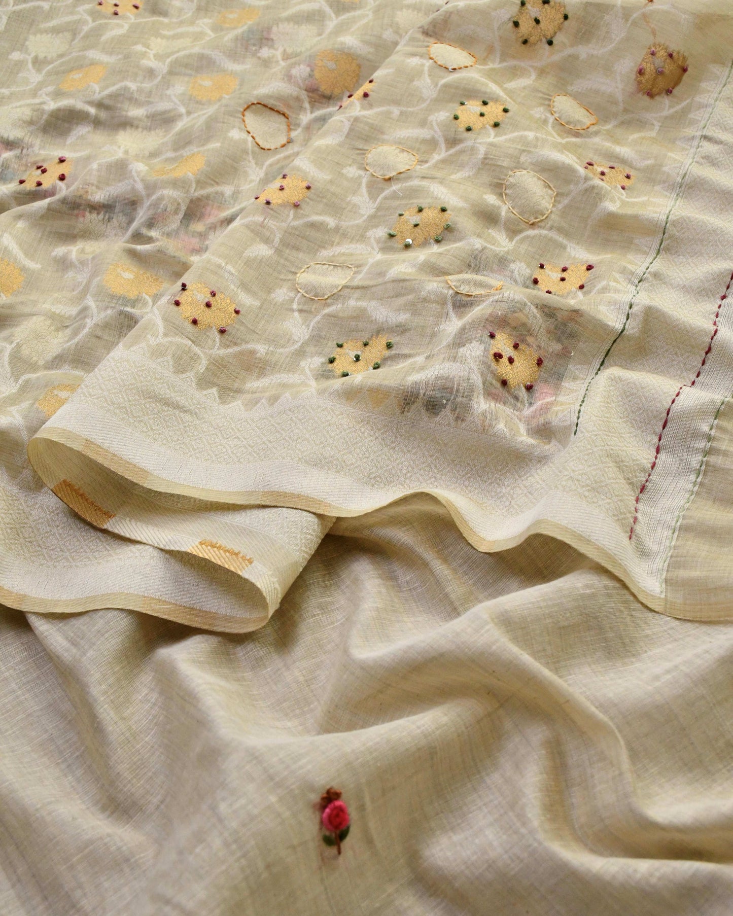 Premium Chanderi Cotton Silk Unstitched Suit | Floral Hand Embroidery