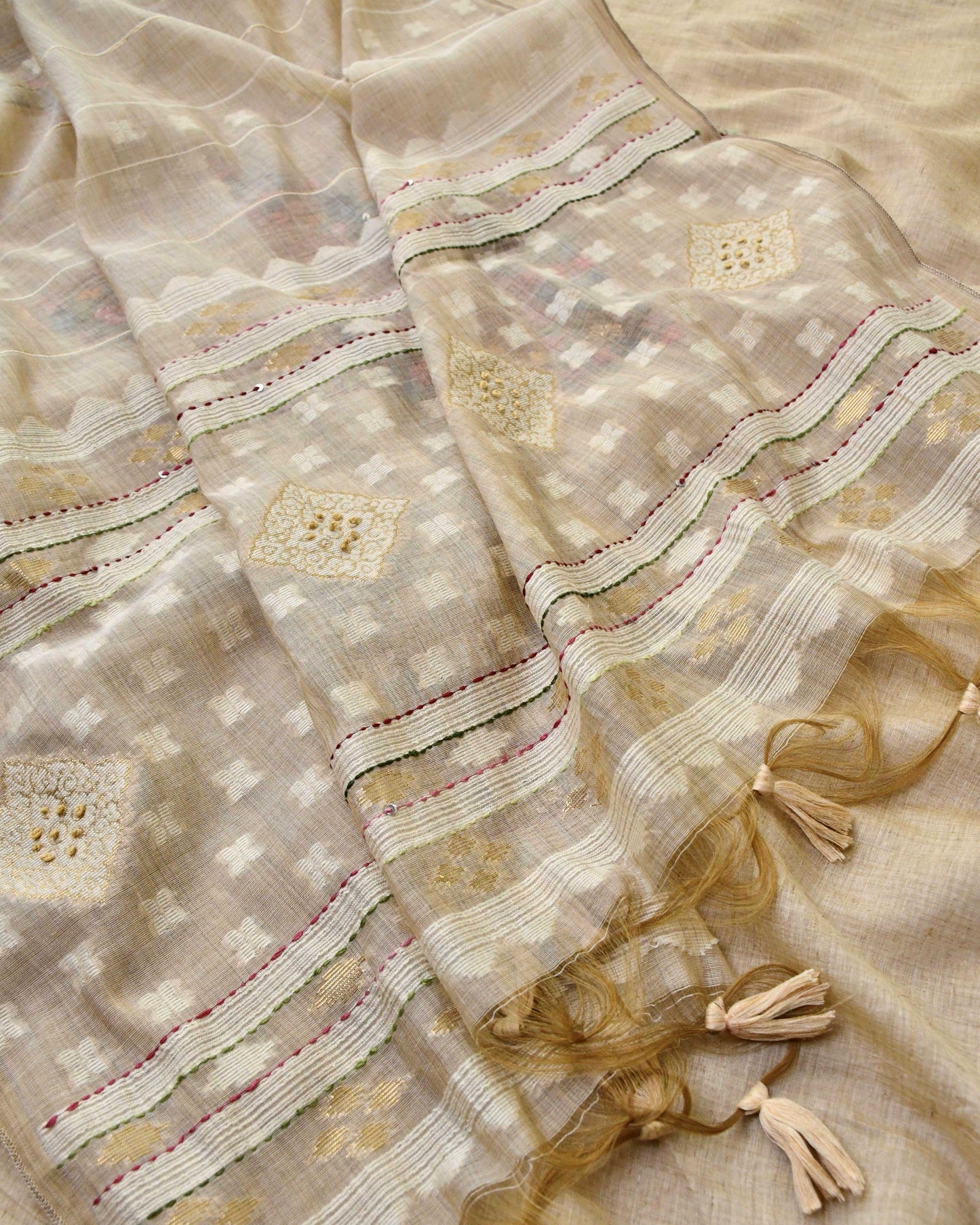 Premium Chanderi Cotton Silk Unstitched Suit | Floral Hand Embroidery
