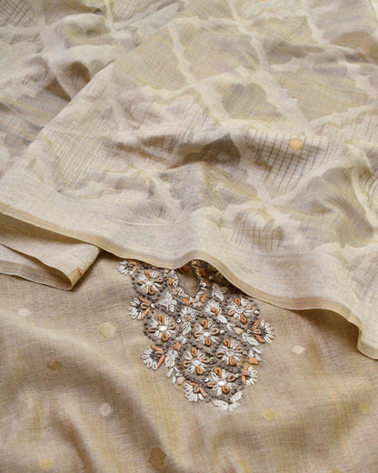 Premium Chanderi Cotton Silk Unstitched Suit | Floral Hand Embroidery