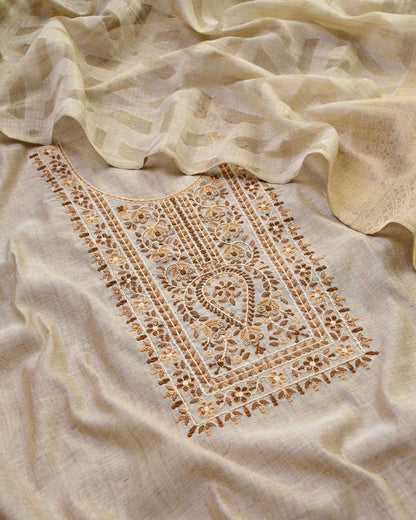 Premium Chanderi Cotton Silk Unstitched Suit | Floral Hand Embroidery