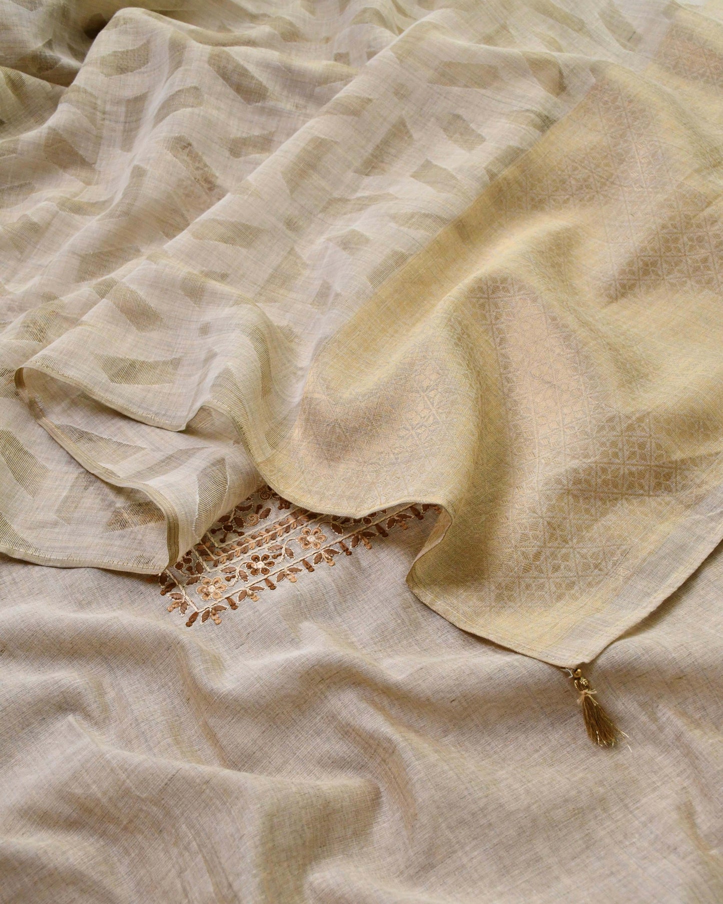 Premium Chanderi Cotton Silk Unstitched Suit | Floral Hand Embroidery