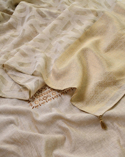 Premium Chanderi Cotton Silk Unstitched Suit | Floral Hand Embroidery