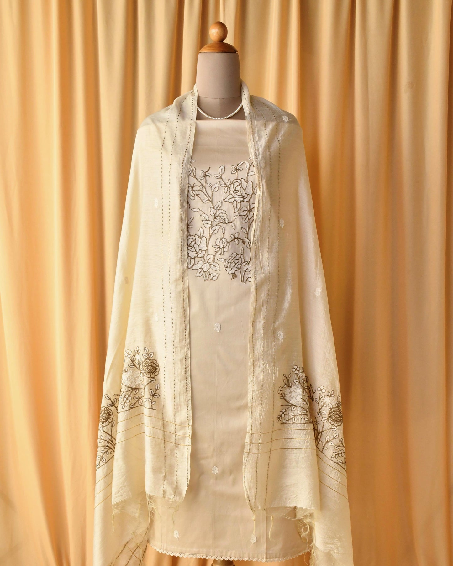 Cotton Pearl Work Unstitched Suit