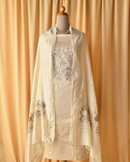 Cotton Pearl Work Unstitched Suit