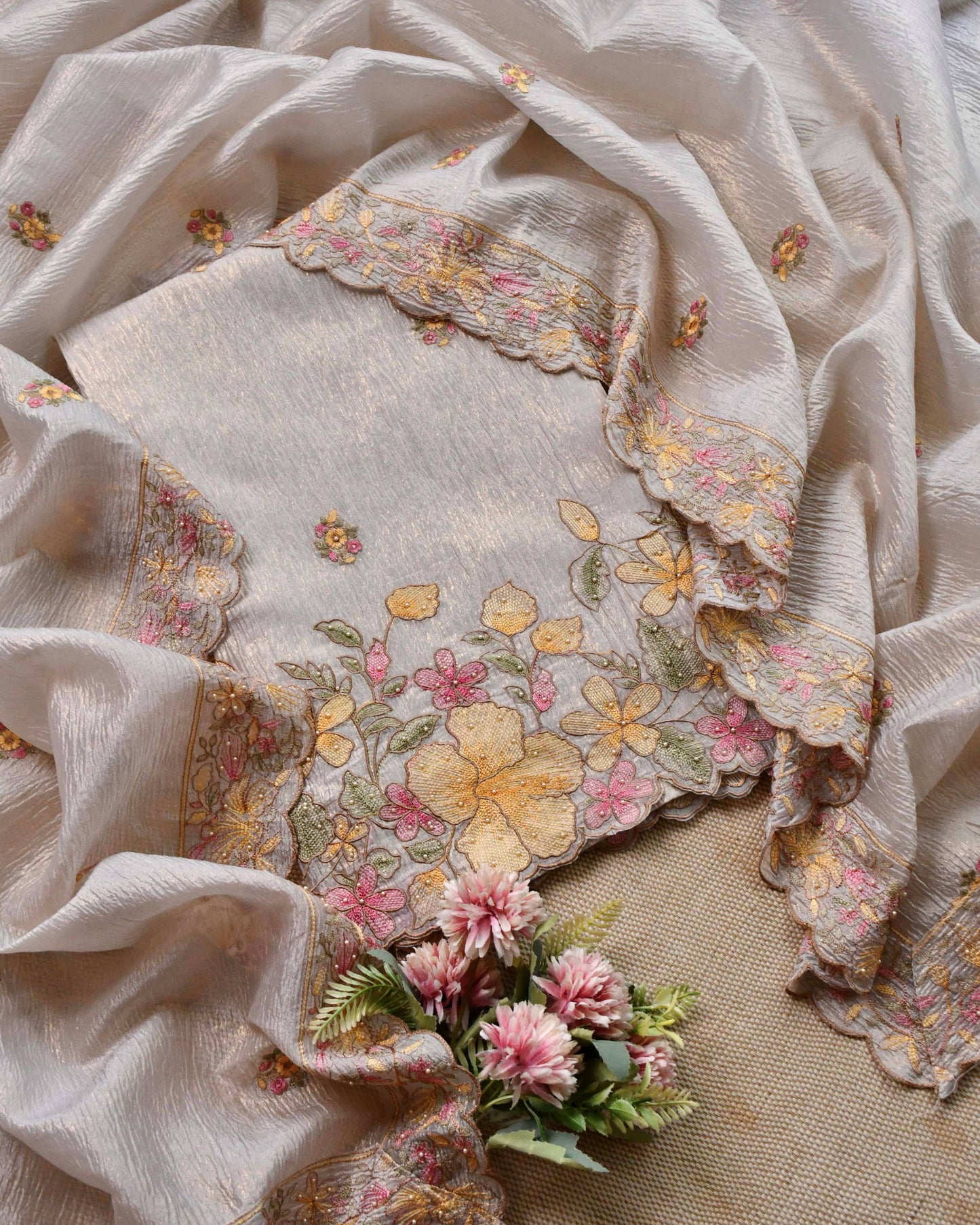 Pure Crushed Tissue Silk Unstitched Suit