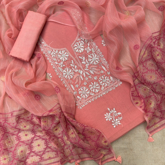 Chanderi Silk Chikankari Embroidered unstitched Suit