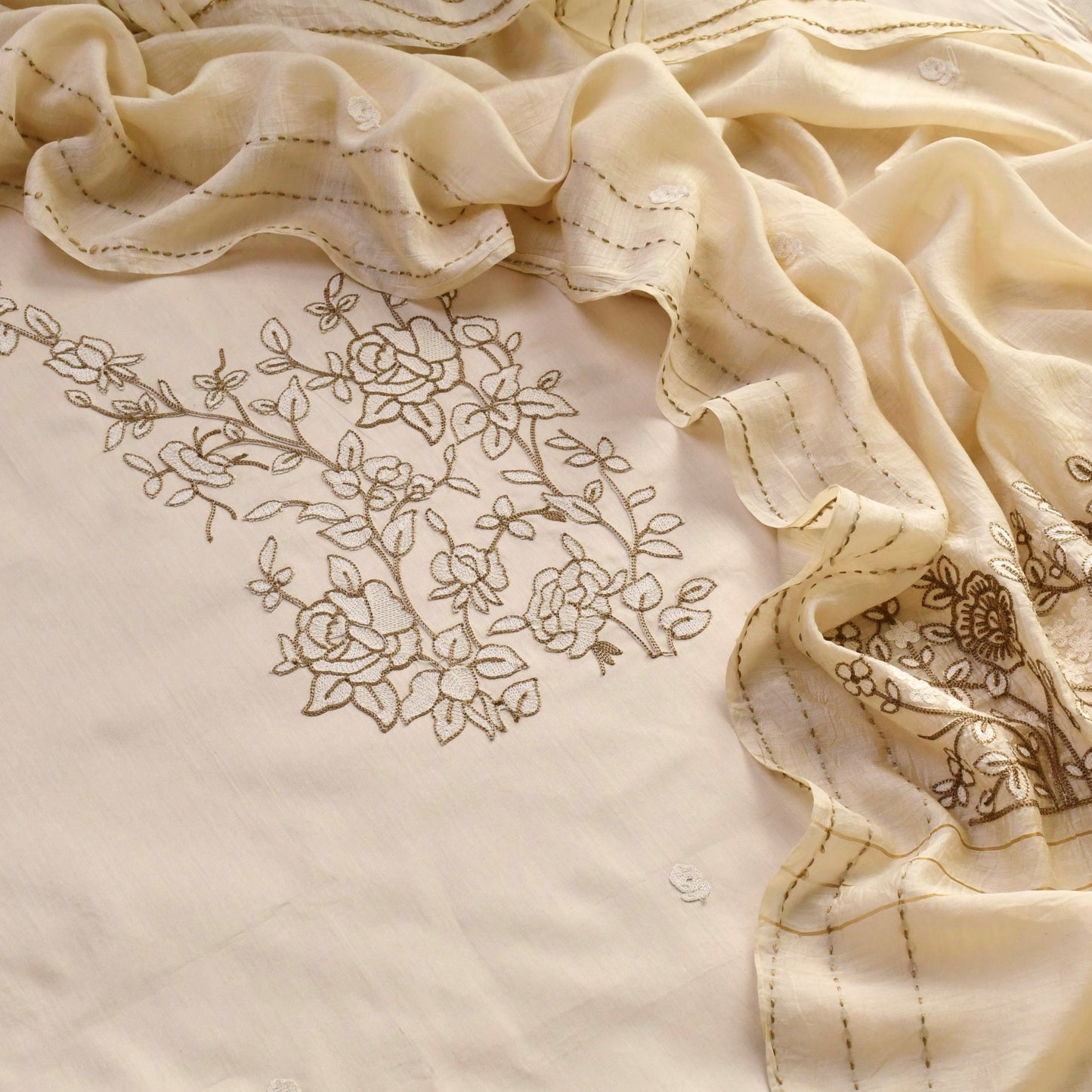 Cotton Pearl Work Unstitched Suit